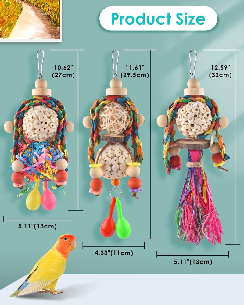 Bissap 3PCS Bird Parrot Foraging Shredder Hanging Toys Sola Balls with Sand Hammer for Small Parrots Parakeets Conures Cockatiels Love Birds Cage Toy - Image 2